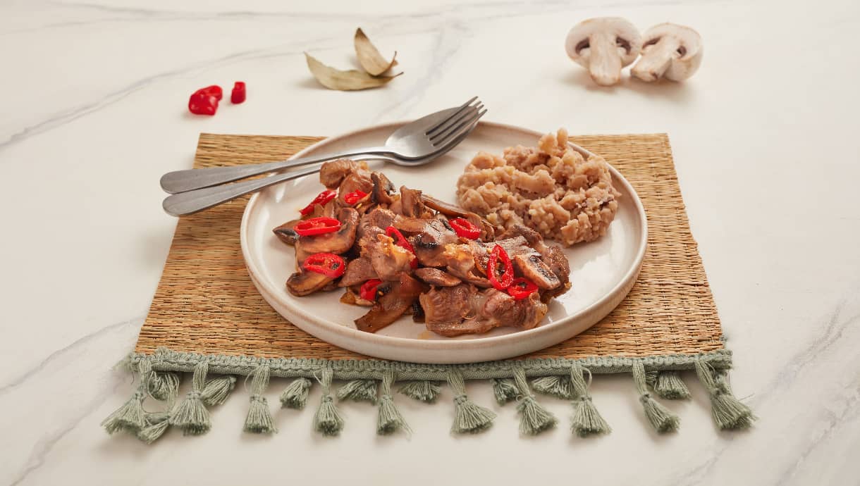 Moelas com cogumelos e castanhas cozidas