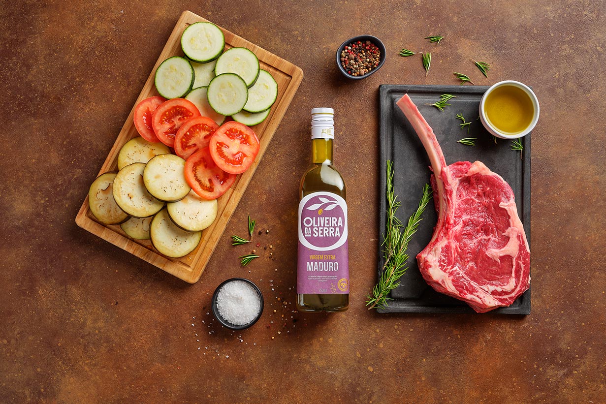 Rib-eye grelhado com legumes