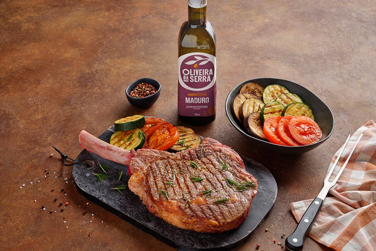 Rib-eye grelhado com legumes