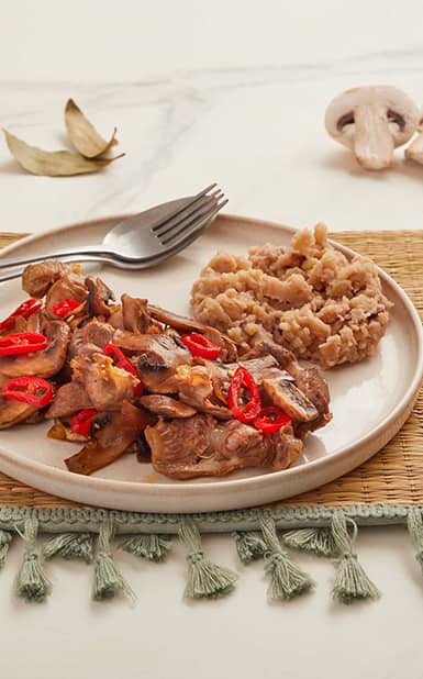 Moelas com cogumelos e castanhas cozidas